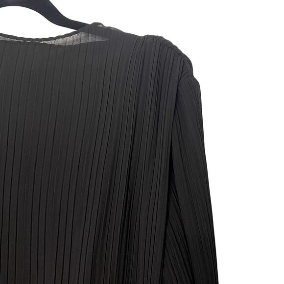 Banana Republic Black Dress Long Sleeve Shift Pleated Sheer M LBD - Picture 2 of 5